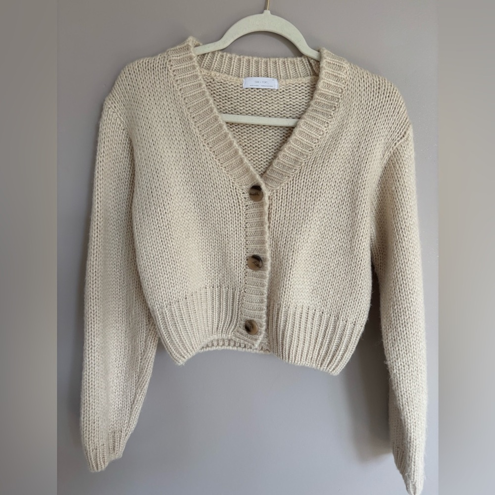 OAK + FORT Cream Knit Cardigan